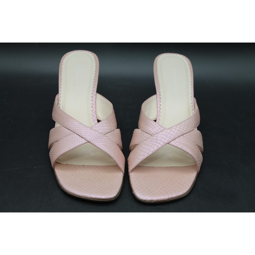 Naturalizer Sonya Women's Slide Sandals Pink Snake Embossed Leather Heels Size 8